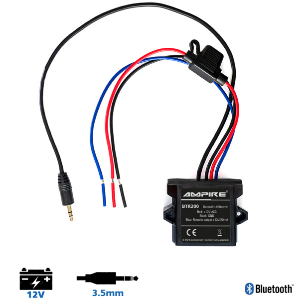 AMPIRE Bluetooth receiver, 3.5mm jack, 12 volts
