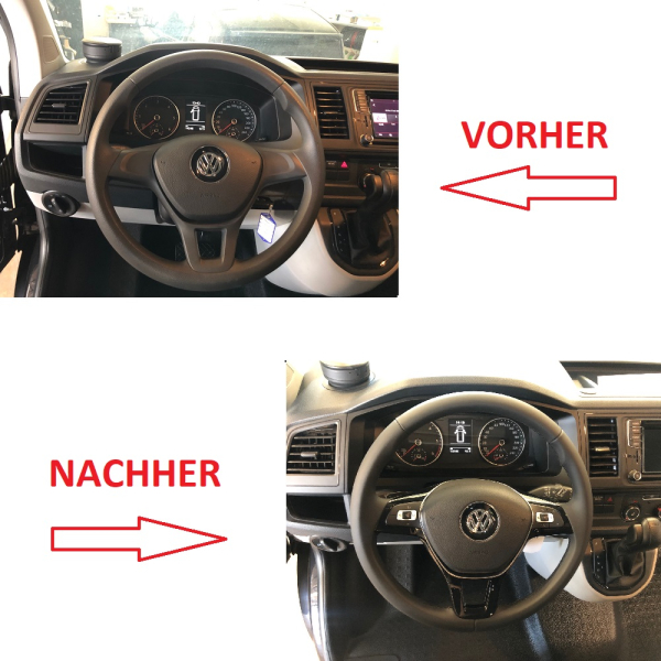 Retrofit kit leather - multifunction steering wheel for VW T6 (complete set for retrofitting for vehicles with plastic steering wheel)